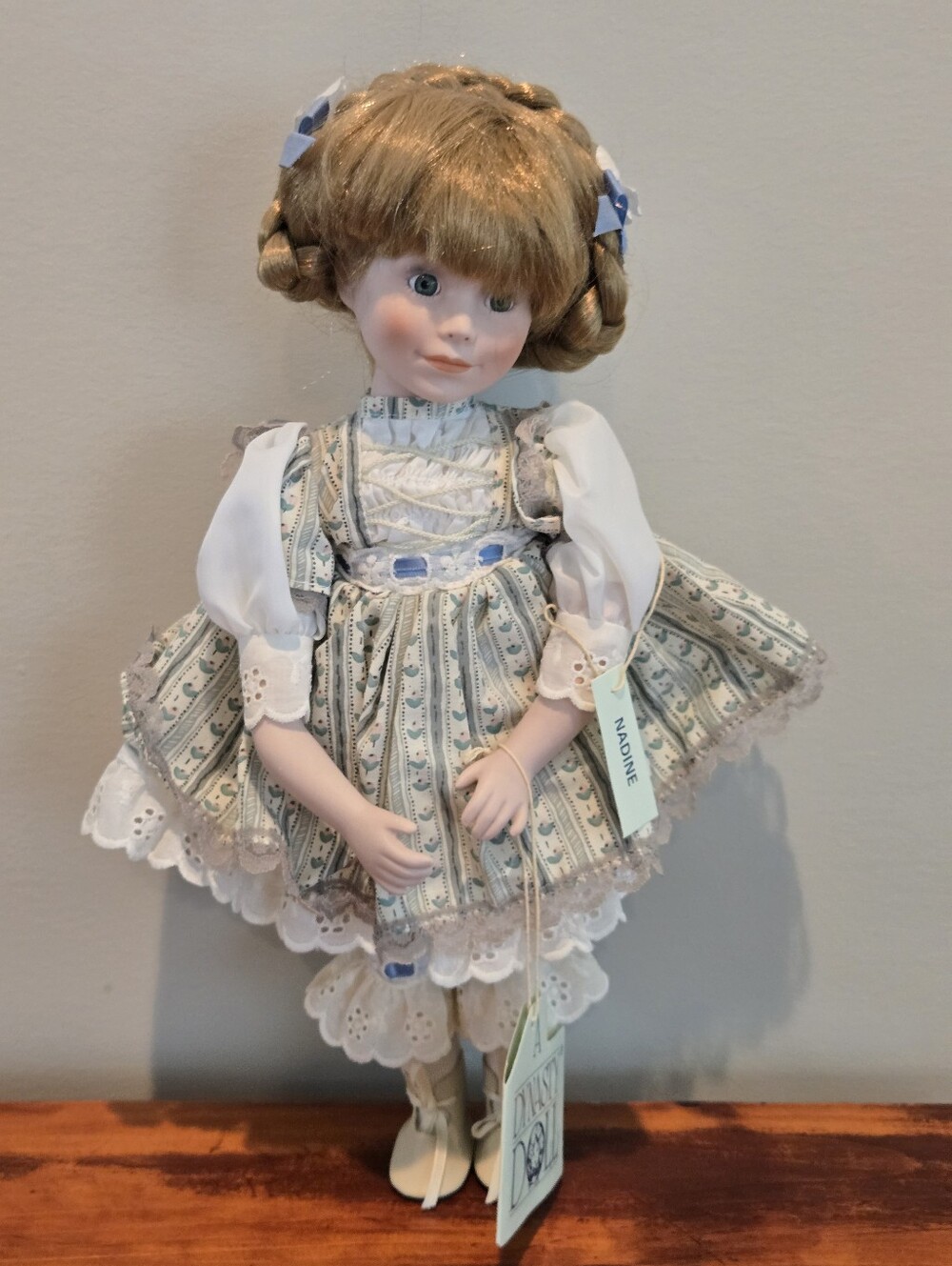 Dynasty Doll Collection "Nadine" Porcelain Doll in Blue Floral Dress -